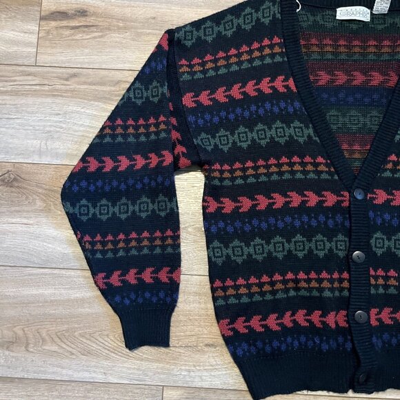 Men's VTG Sweater Graphix Knit Cardigan SZ MEDIUM Multicolor Aztec Grandpa Retro - Picture 2 of 8